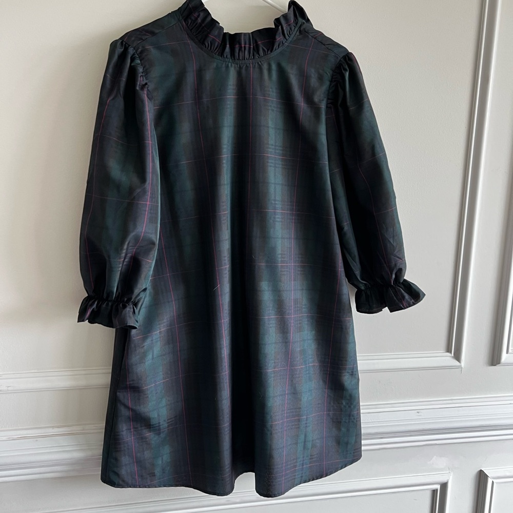 Women’s Black and Green Plaid Ruffle Midi Dress